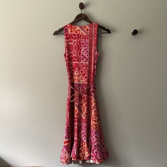 RALPH LAUREN JERSEY COTTON SLEEVELESS WRAP DRESS MULTI-COLORED PATCHWORK XS - Picture 2 of 8